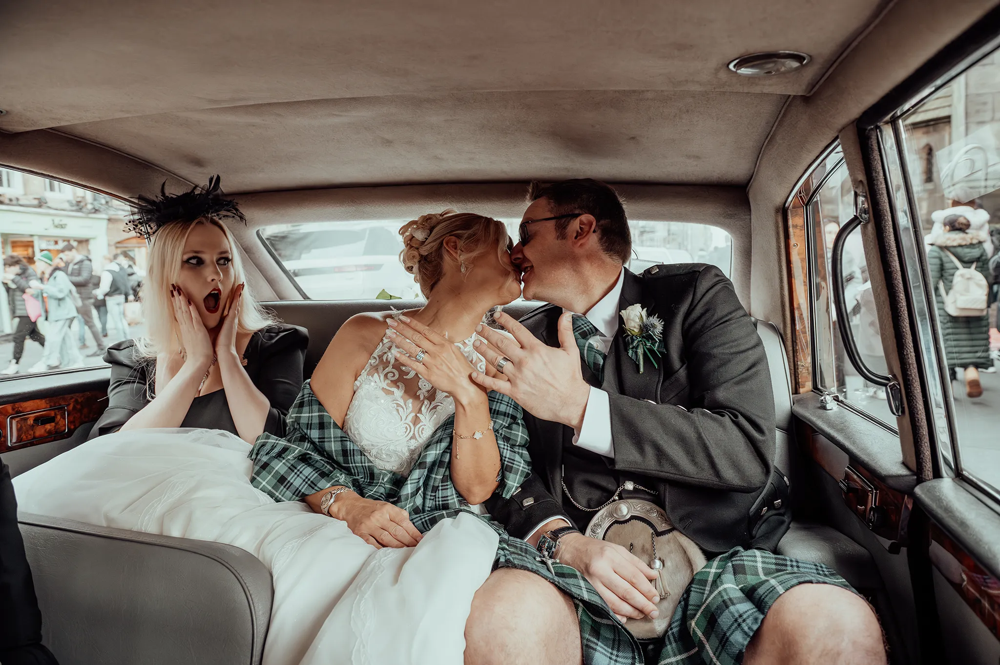 Bride and groom kissing