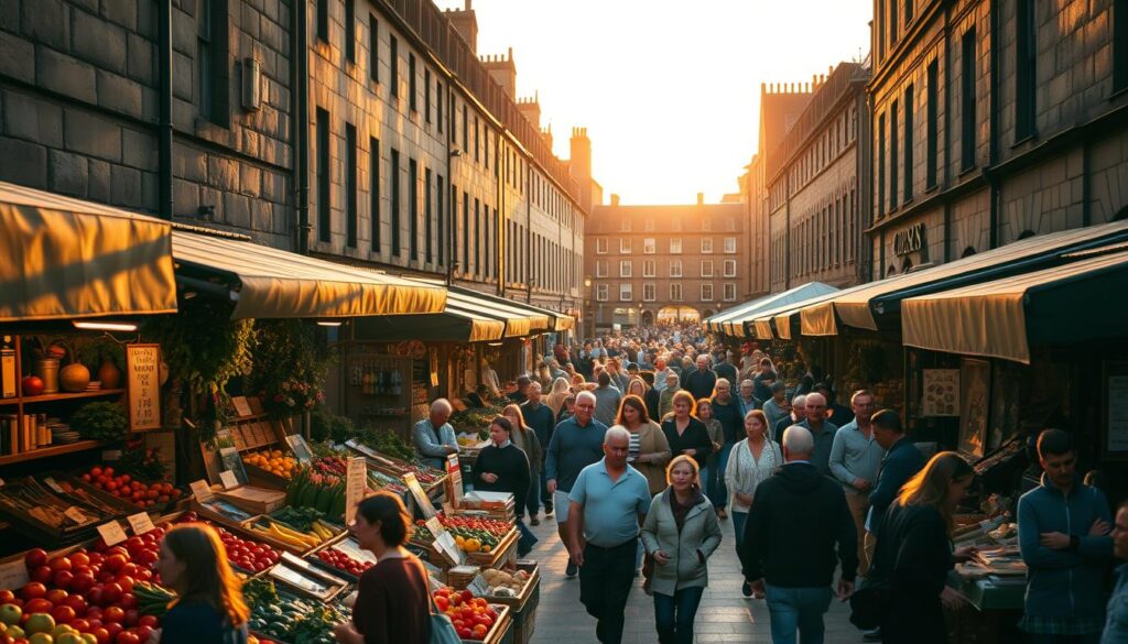 Stockbridge Market golden hour lighting