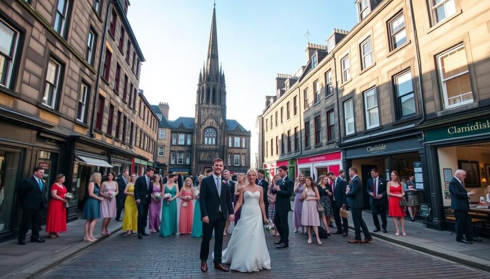 where to photograph a wedding party at Grassmarket Edinburgh?