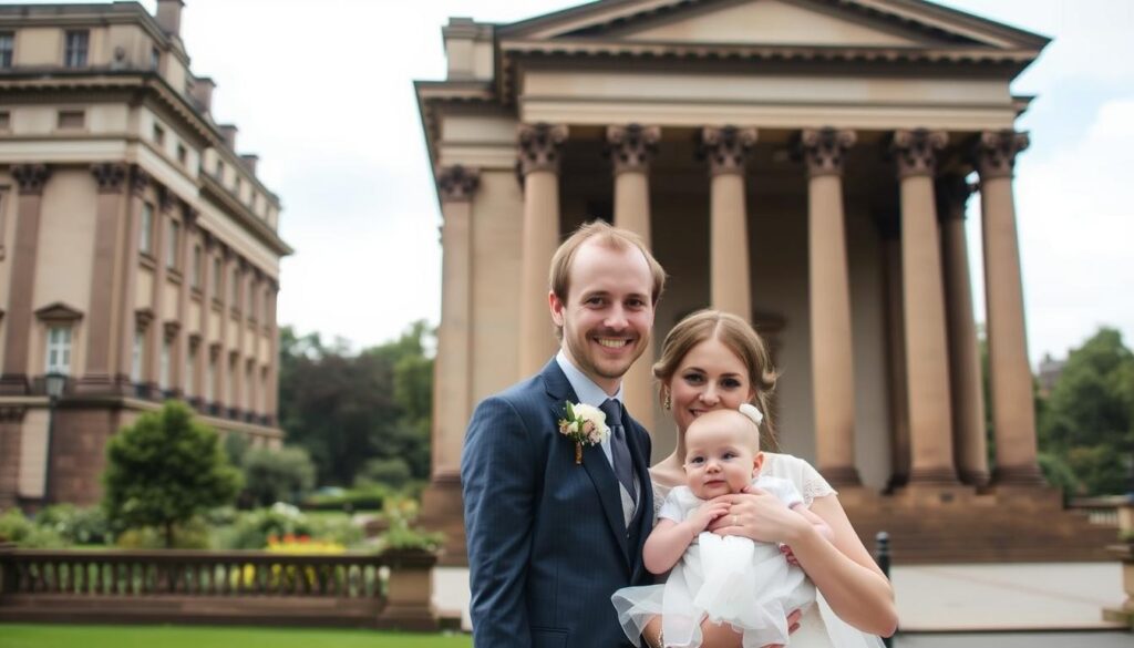 Baby-friendly wedding portraits at Edinburgh venues