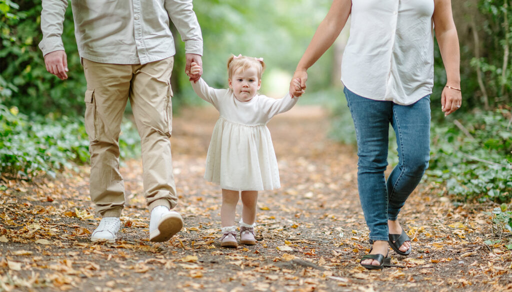 Edinburgh family portrait in woodland at Lauriston Castle with Katie, David and Bella