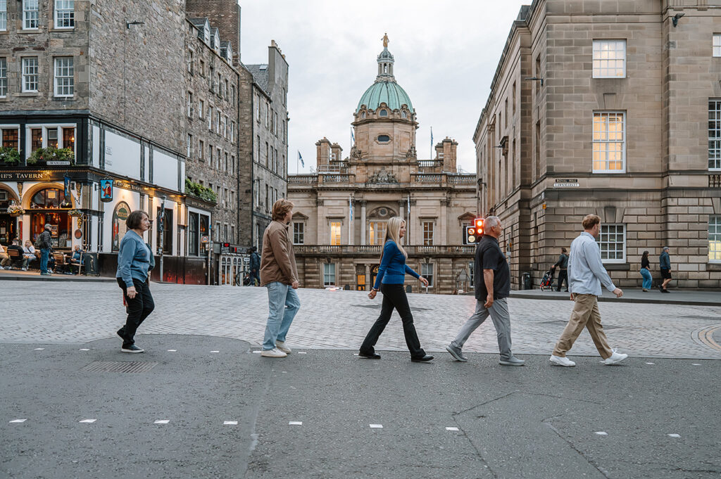 Group vacation photoshoot in Edinburgh city centre during the Fringe Festival