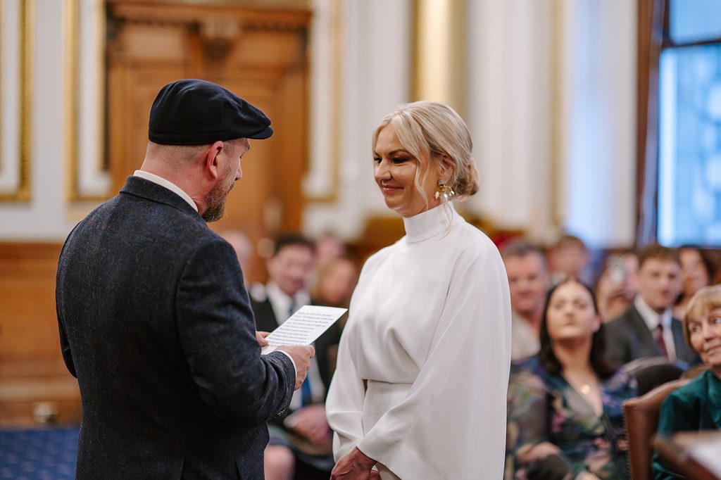 Steph and Keith exchanging their wedding vows at Edinburgh City Chambers