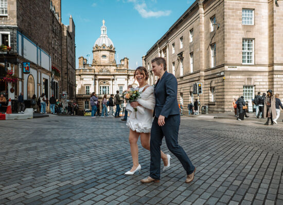 Teresa and Magda during their wedding photoshoot in Edinburgh city centre
